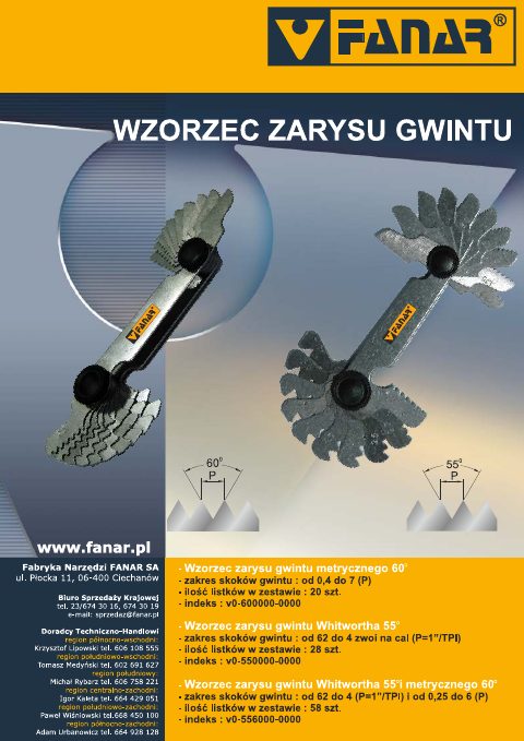 Okładka katalogu Ulotka wzorce zarysu gwintu