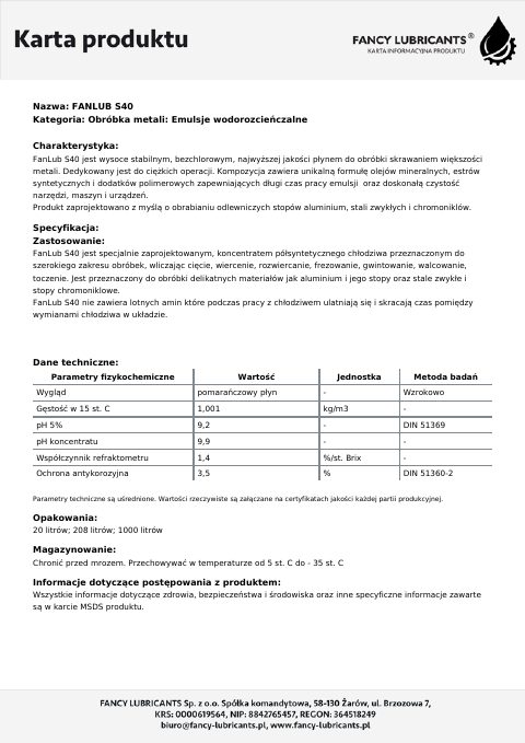 Okładka katalogu FANLUB S40
