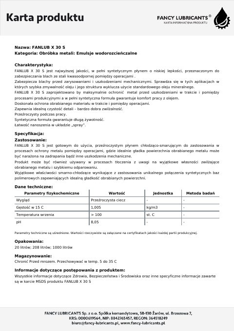 Okładka katalogu FANLUB X 30 S